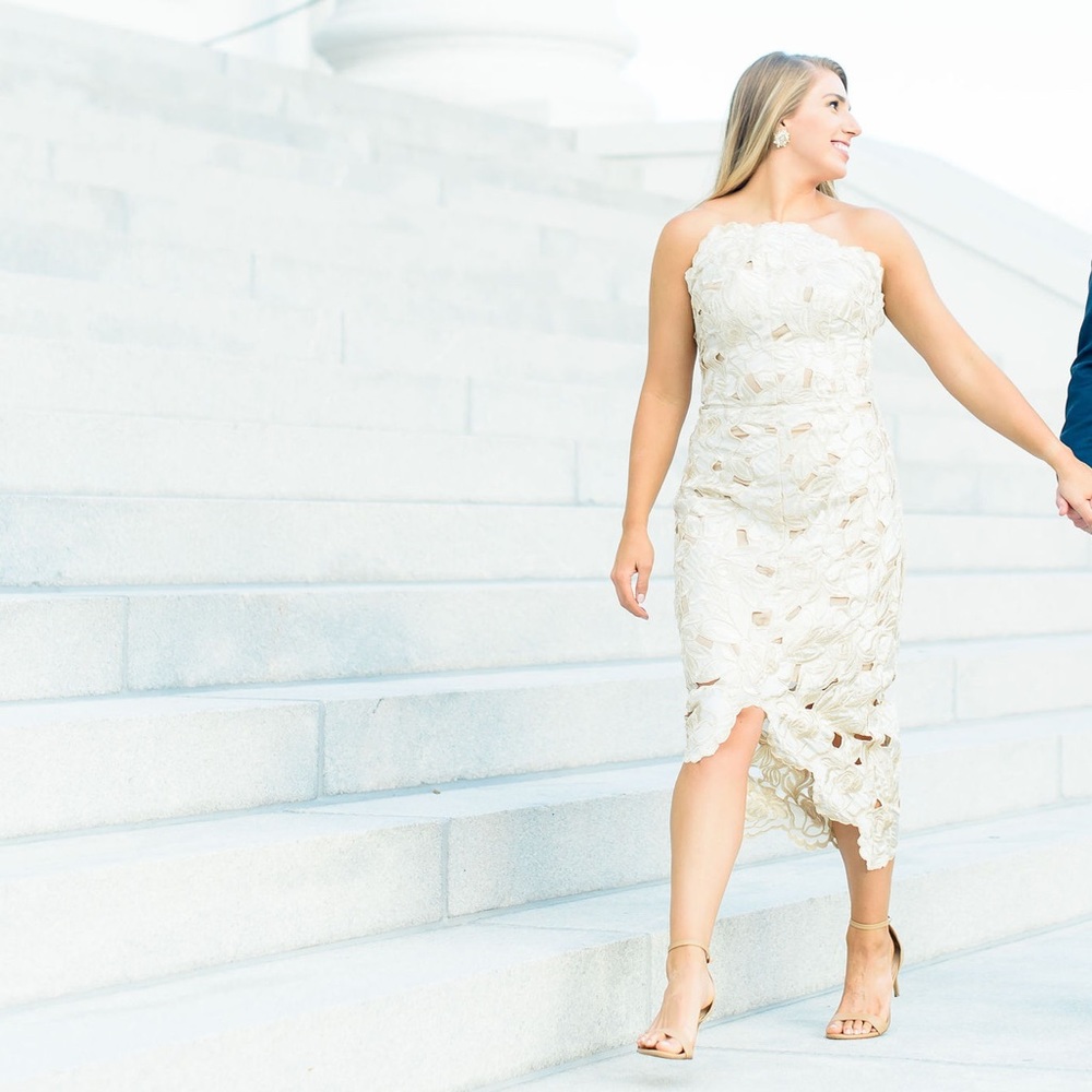 Elliatt Atrium High Neck Lace Midi Dress